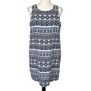 Tommy Bahama Tahiti Tango Linen Shift Dress Navy Blue White All Over Print Beach